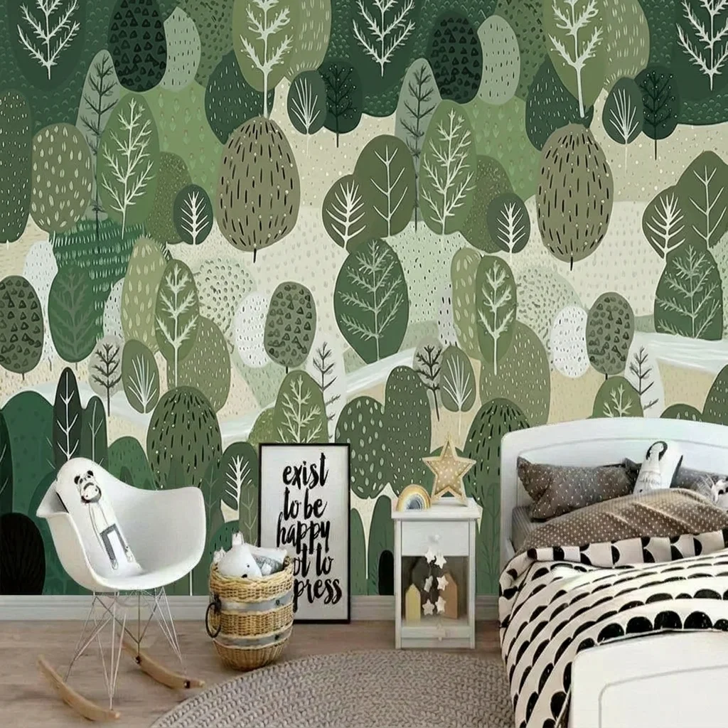 Abstract geometric tree shape, forest illustration style, artistic accent for children's room theme wall, self-adhesive material