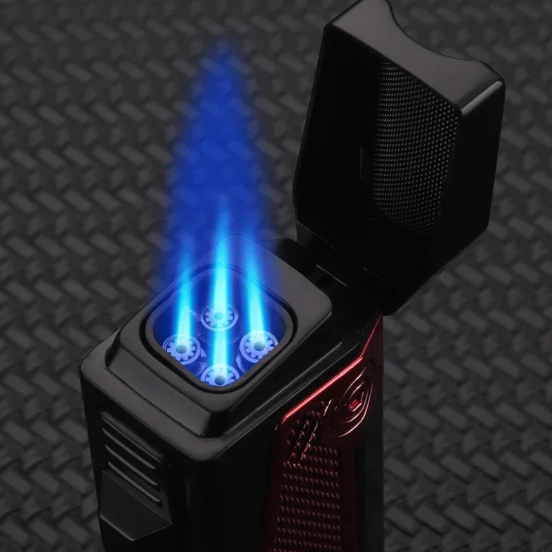 Honest Multi-functional Four-fire Turbo Jet Blue Fire Lighter for Cigarettes and Cigars Windproof Lighter for Men Exquisite Gift