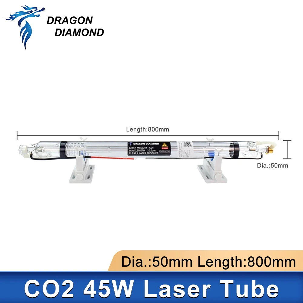 Tabung Laser Co2 40w-45w, kepala logam pipa kaca panjang lampu 800mm Diameter 50mm daya tinggi untuk mesin pemotong pengukir Laser CO2