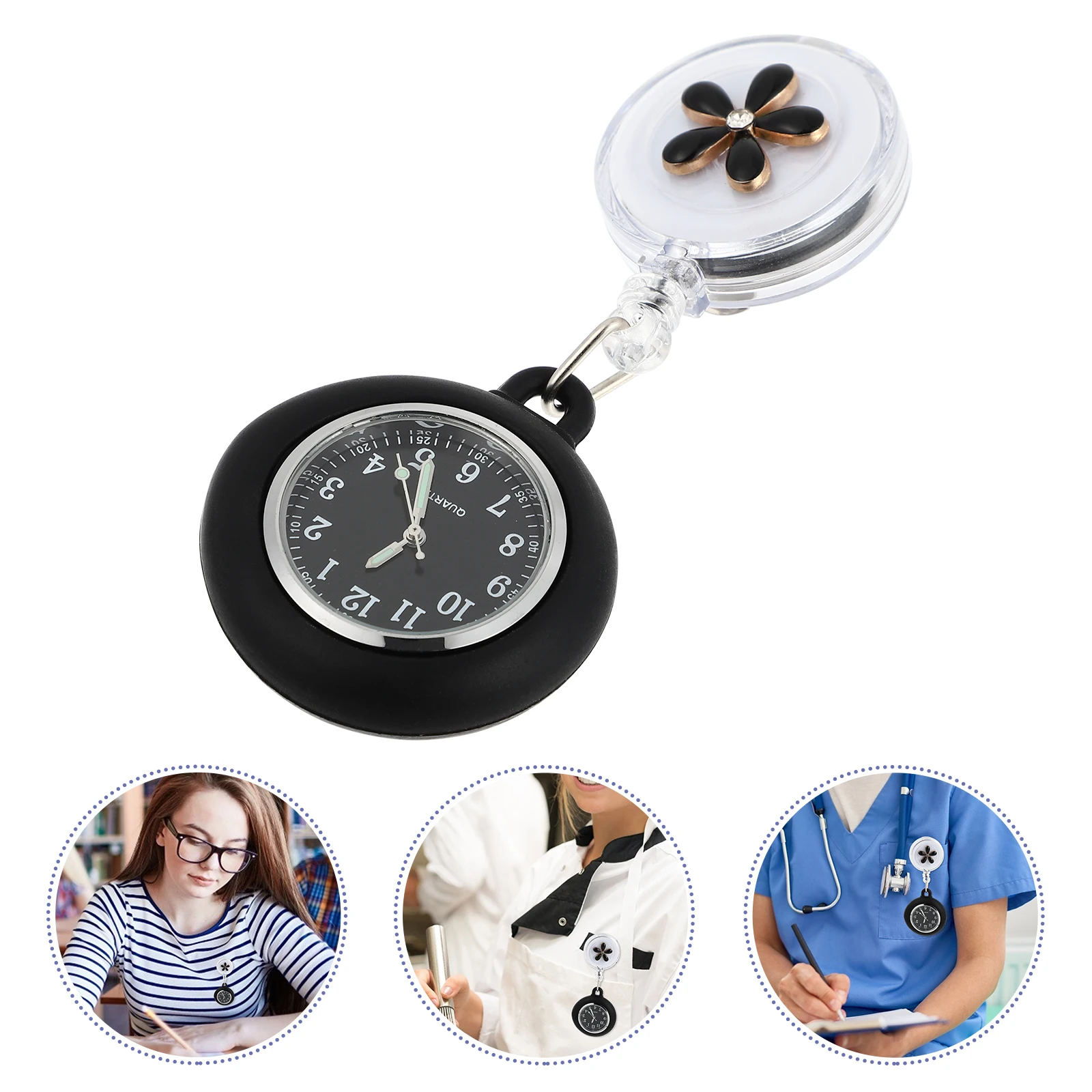 

Retractable Chest Hanging Watch Watch Student Quartz Alloy Hanging Classic Flower Pattern Birthday Wedding Gift