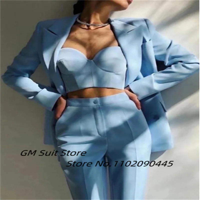 Women\'s Suits 2022 Lapel Collar Elegant Slim Tube Top 2-Piece Set (Blazer + Suit Pants) Double Breasted Casual Prom Party Suit