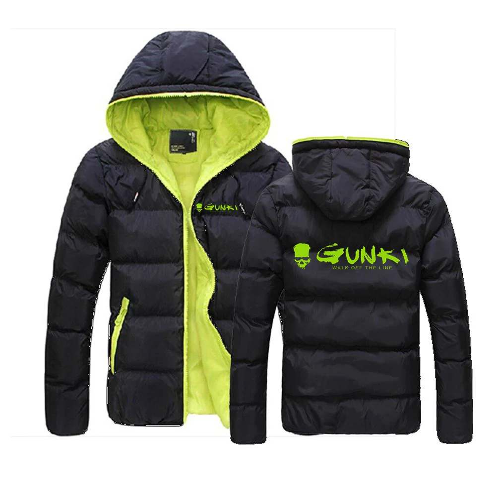 2024 Men's Autumn And Winter Gunki New Mens Casual Jacket Warm Print Zipper Hooded Cotton-Padded Brand High-Quality Clothes Coat