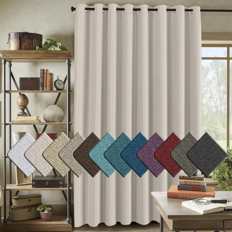 Room Darkening Linen Curtain for Sliding Door  Extra Wide Primitive Burlap Textured Divider Living Room/Patio,