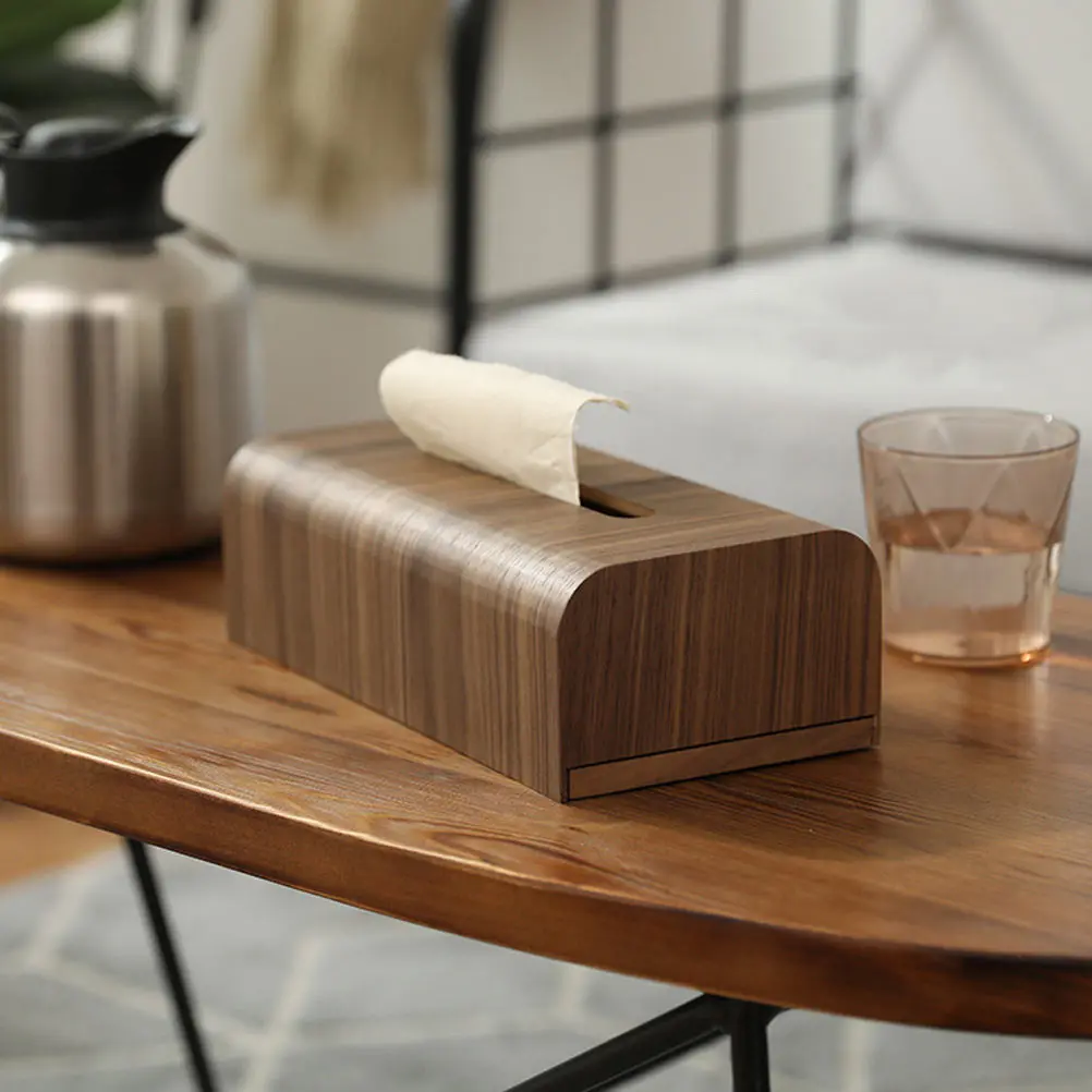 

1Pcs Wooden Tissue Box Elegant Tabletop Case Brown Practical Design Smooth Corners Removable Bottom Tabletop Tissue Box
