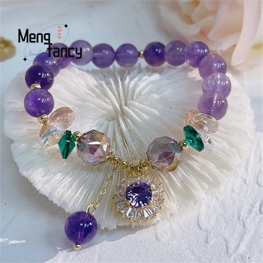 

Natural amethyst bracelet female micro-inset zircon crystal flower bracelet senior sense boudoir hand jewelry gift