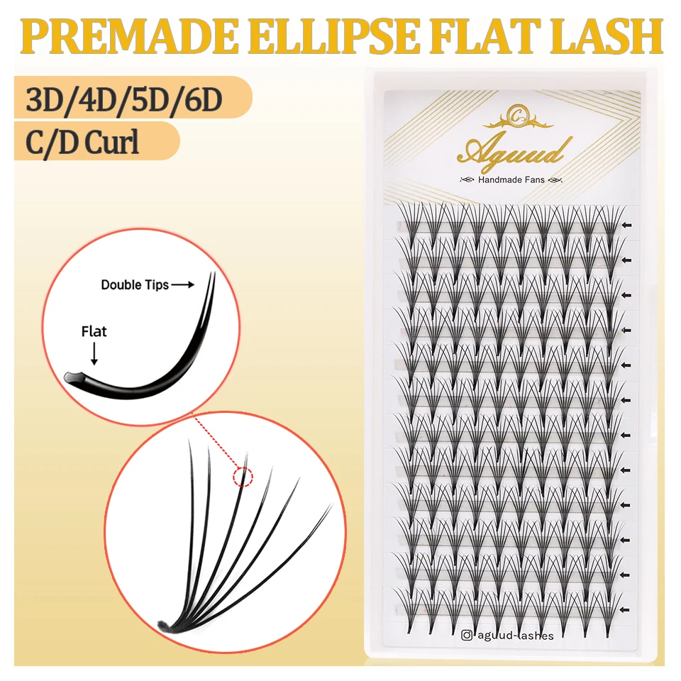 

AGUUD 3D/4D/5D/6D Promade Ellipse Flat Fans Eyelash Extension Pointy Stem Soft Split Tips Russian Volume Fan Makeup Flat Lashes