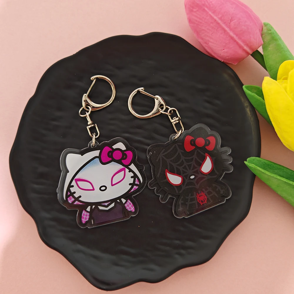 2Pcs/set Cute Spider Couple Matching Keychain Gwen Cartoon PVC Keyring Backpack Key Pendant Adult Valentine Gift for Lovers