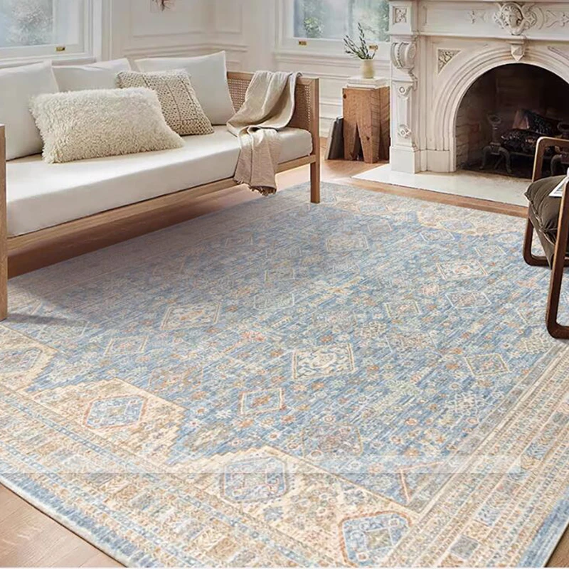 

Светло-голубой ковер для гостиной в американском стиле, ретро-вилла, большой декор, напольный ковер, роскошный прикроватный коврик, толстый мягкий ковер для спальни