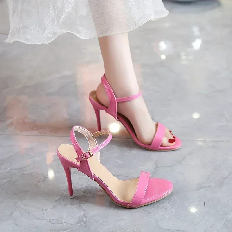 Summer Female Shoes on Sale Ankle Strap Buckle Women Sandals Open Toe Solid Dress Stilettos or Thin Heels Large Size Women Shoes