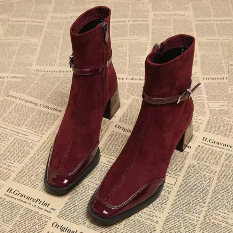 Chelsea Boots Suede - 2026 Kış Süet Patchwork Kare Burunlu