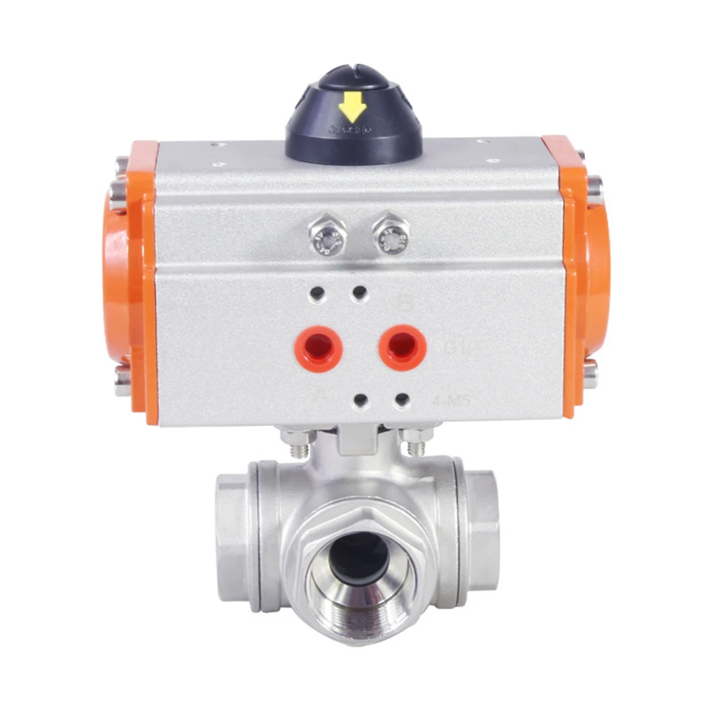 DN08 3 Way 304 Stainless steel Three Piece High Platform Pneumatic Ball Valve Q611F-16P