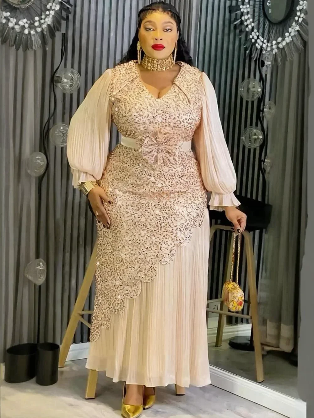 

2026 Elegant African Dresses for Women Plus Size Sequin Evening Party Long Dress Dashiki Ankara Outfits Robe African Clothes