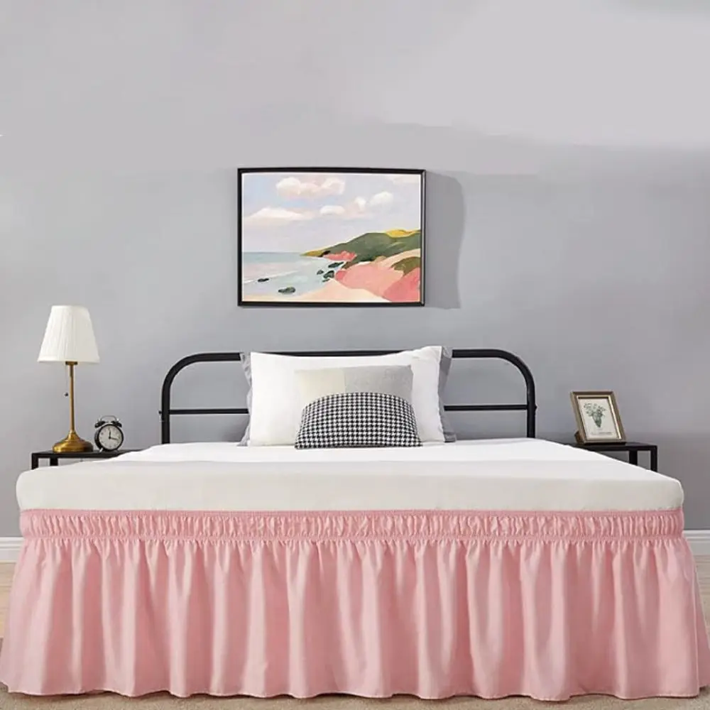 Household Wrap Around Style Bed Skirt Ruffles Solid Color Bed Dust Cover Washable Elastic Bed Protector Bedroom