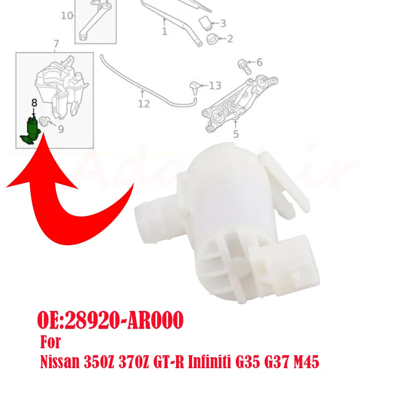 28920‑AR000 Front Windshield Washer Pump For Nissan 350Z 370Z GT‑R Infiniti G35 G37 M45