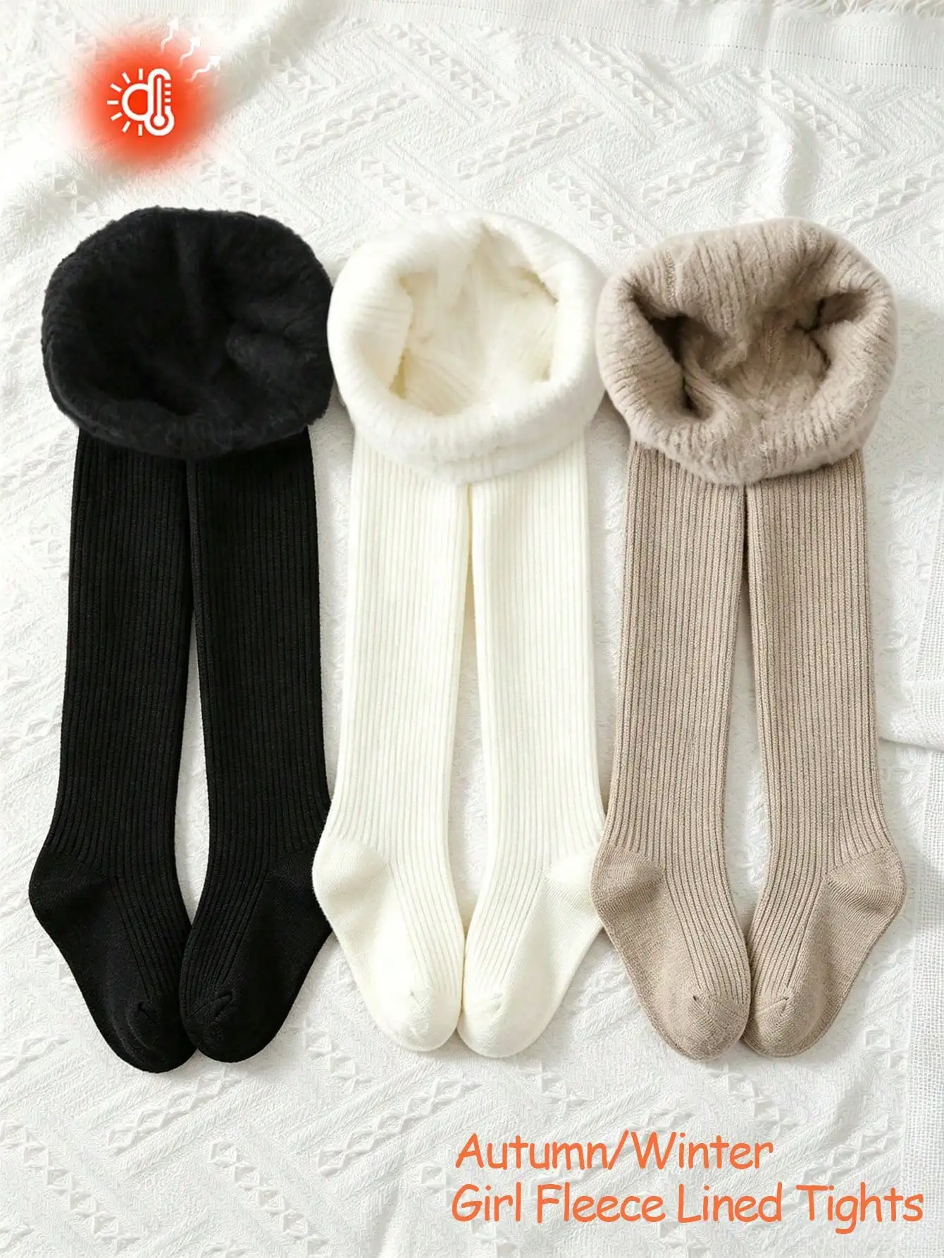 [Autumn/Winter Style]1/3 Pairs Infant/Children/Girls Classic Black/White/Khaki Warm Leggings Tights, Simple Vertical Stripe Design, Casual Versatile Soft Fine Fleece Warm Tights, Fashion Comfortable Skin-Friendly Thermal Lined Tights