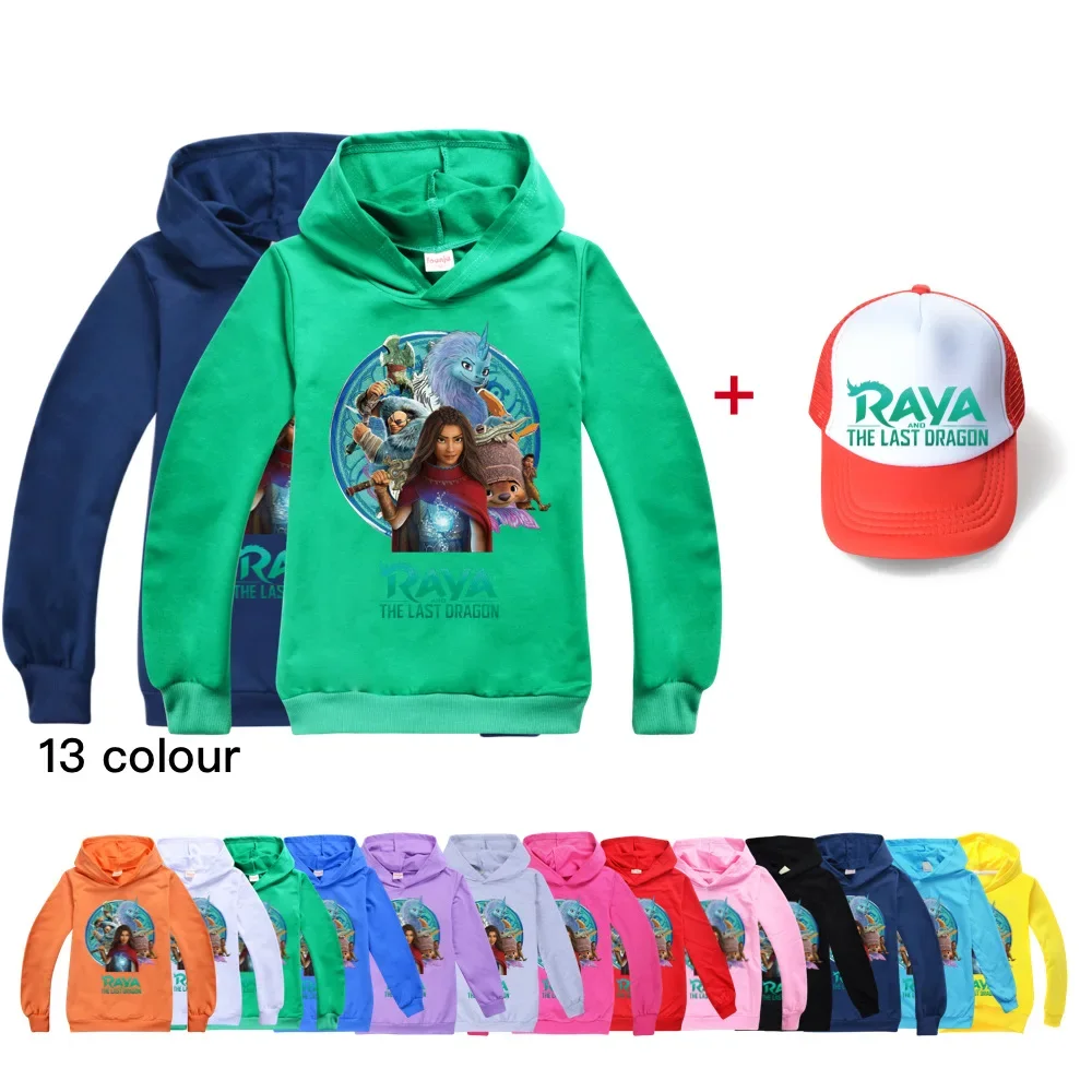 Kids Cartoon 3D Printed Raya and the Last Dragon Sweatshirt Long Sleeve Boys Clothes Girls Cool Tops 3-16T Hoodies + Sunhat Sets