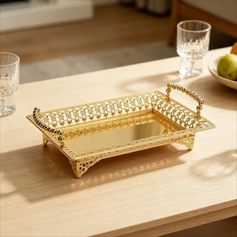 Retro Decoration Tray Creative Fruit Display Plate Luxury Coffee Table Snack Storage Tray Living Room Desktop Decorative Trays