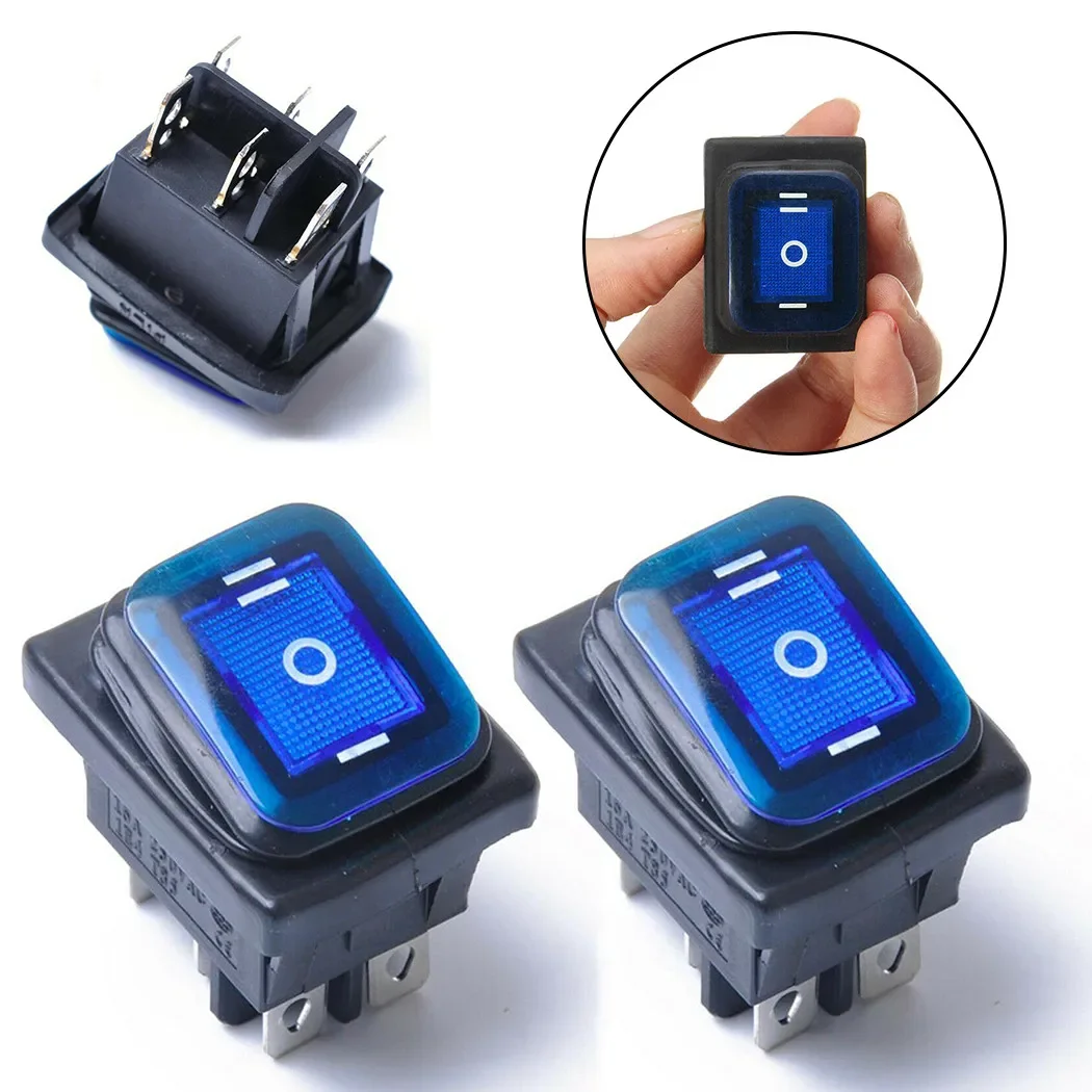 Dust Proof 2PCS 6 Pin 3 Position Car Boat OnOffOn Rocker Switch DPDT 16A 250V AC Blue LED Rated Voltage 16A 250VAC / 30A 125VAC