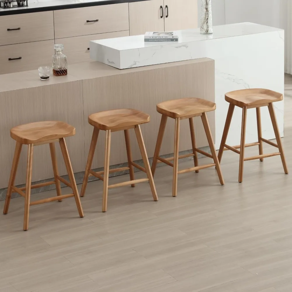 

Backless Counter Stools Set of 4, Modern 24.25" Seat Height Low Bar Chairs Solid Rubber Wood Counter Height Barstools Farmhouse