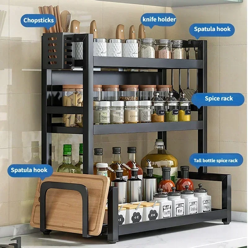 Knife Stand Door Organizer Spices Spice Racks Rack Jars Cutting Seasoning Drain Kitchen 2/3layers Condiments Storage Rack Board