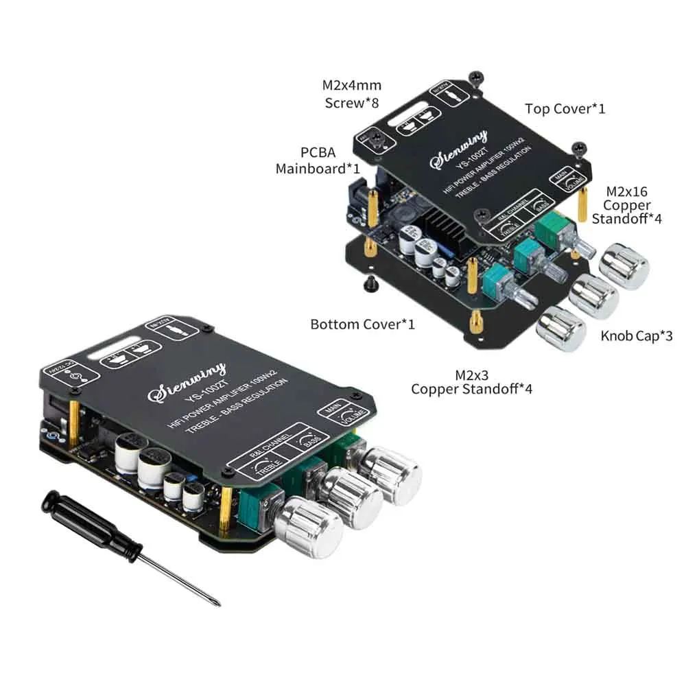 Audio Amplifier Board 2.0 Channel 100W+100W TPA3116D2 BT 5.1 AUX Input DC12-24V Overvoltage Overheat Short Circuit Protection