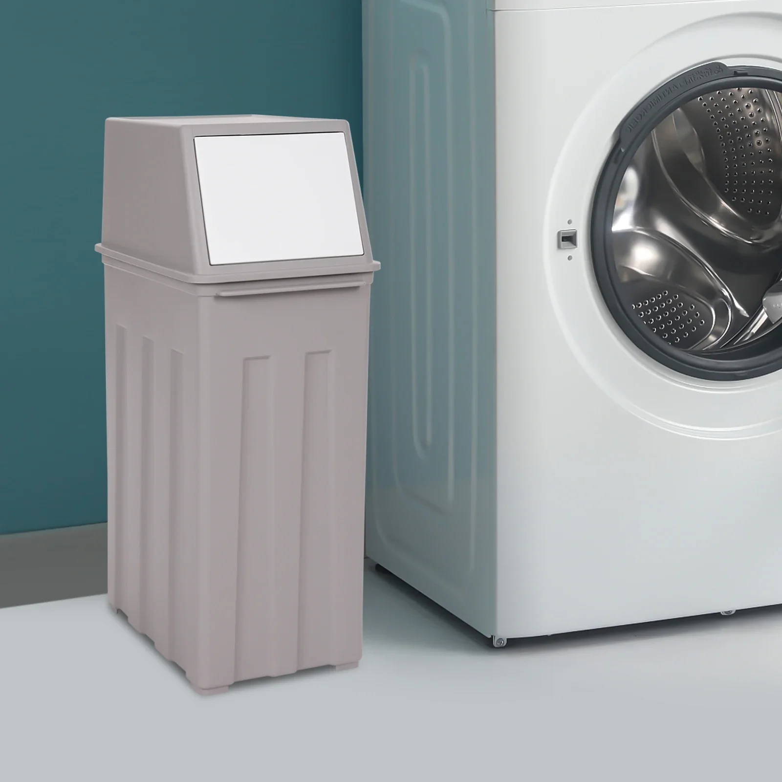 

Slim 8 Gallon Narrow Garbage Can with Lid Space-Saving Design Grey PP Plastic Trash Bin (Easy Assembly, Fits 60 * 70cm Bags)