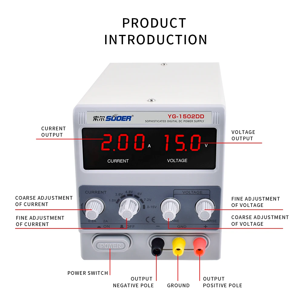 デジタル直流電源 調整可能 15V 2A LEDディスプレイ 安定出力 研究室・産業用 240V 220V 110V対応