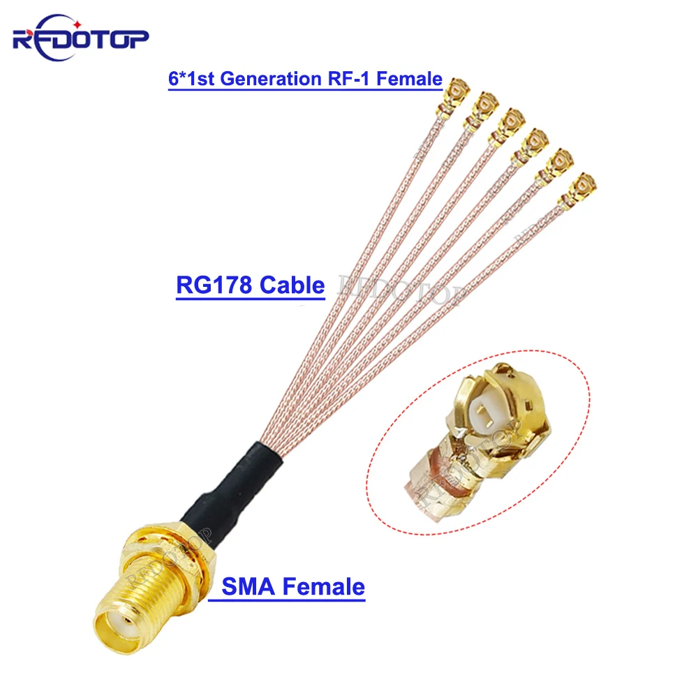 

1PCS SMA RP/SMA Female to 6 x U.FL IPX-1 Compatible Female RG178/ RF1.13 Cable WIFI Antenna Extension Jumper Pigtail 10CM-50CM