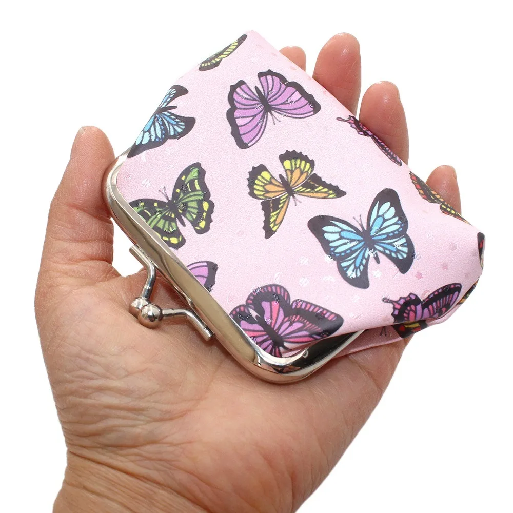 Gift PU Leather Kiss Lock Wallet Polyester Waterproof Butterfly Printed Pouch Colorful Small Shell Clip Coin Purse Daily