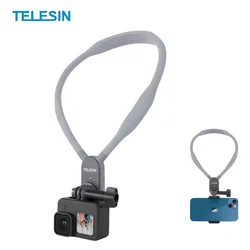 TELESIN Silicon Neck Mount for GoPro Hero 13 12 11 10 9 DJI OSMO Action 4 3 Insta360 X4 X3 Phone Holder Hands Free Neck Strap