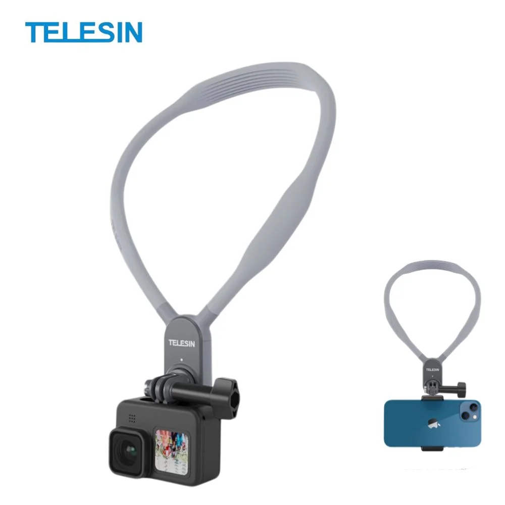 TELESIN Silicon Neck Mount for GoPro Hero 13 12 11 10 9 DJI OSMO Action 4 3 Insta360 X4 X3 Phone Holder Hands Free Neck Strap