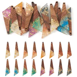 16Pcs Colorful Transparent Resin Walnut Wood Pendants Teardrop Trapezoid Charms for Women Dangle Earrings DIY Jewelry Making