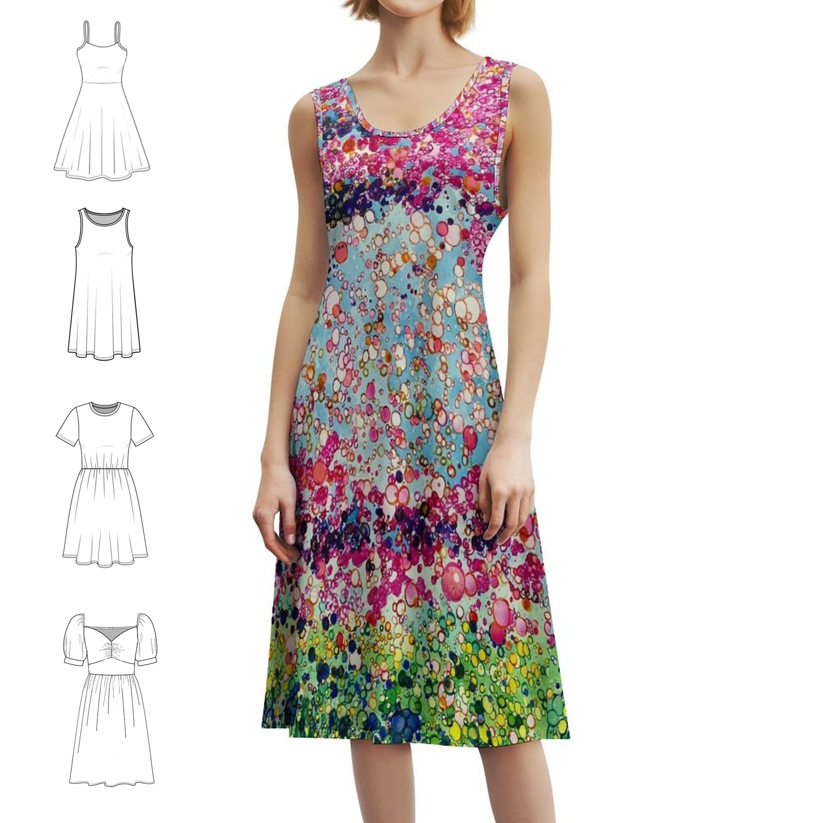 Cherry Blossoms Vintage Bohemian Dress Puff Sleeve Or Sleeveless Options For Women Dress Woman Clothes