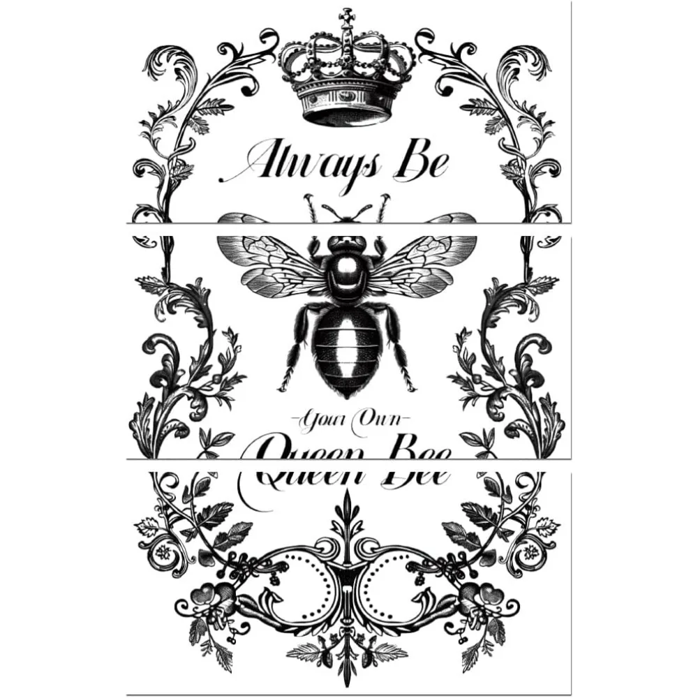 

Наклейки-переводки для декора мебели, винтажные черно-белые наклейки Queen Bee 6 "x 12" 3 шт., водонепроницаемая наклейка-переводка DTF