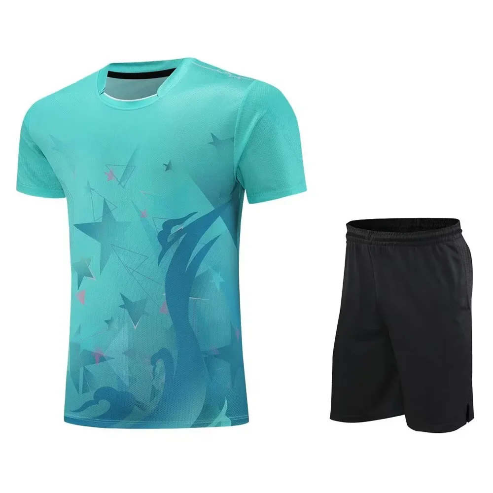 

Quick Dry Table Tennis Clothes Sets for Men Women Kids 2024 New Fashion Print Short Sleeve Tennis Ping Pong Badminton Jersey Set