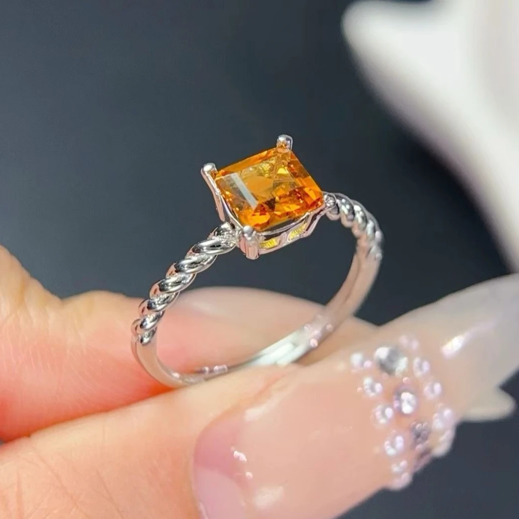 

Simple Design Silver Gemstone Ring 6mm 0.8ct Natural Citrine Ring 18K Gold Plated Citrine Jewelry with Free Certificate