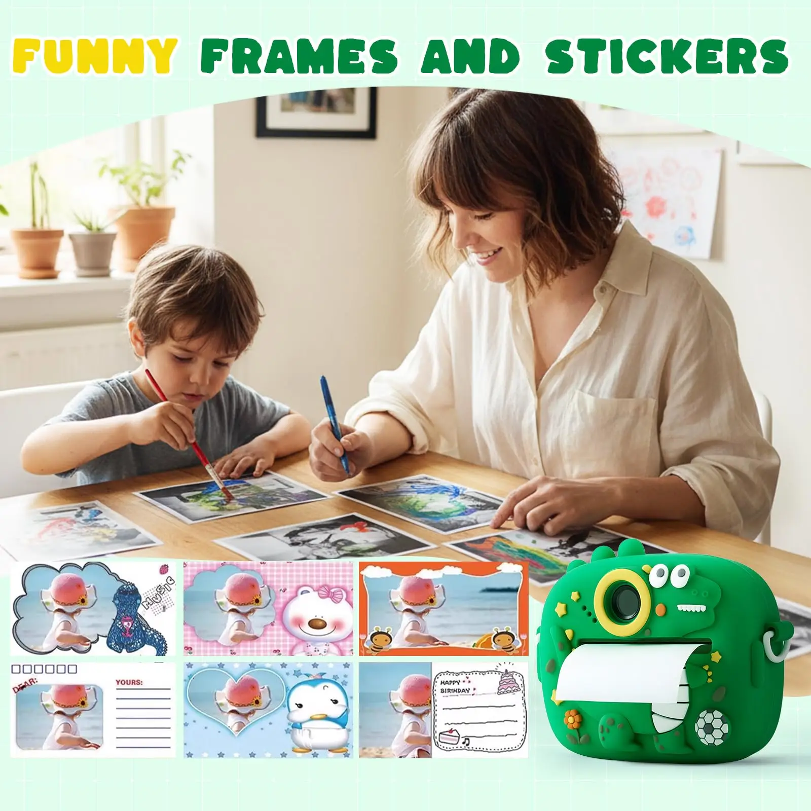 Caméra pour enfants avec double caméras avant et arrière 48MP 1080p HD Double caméras avant et arrière, cinq jeux éducatifs Noël, Hallo