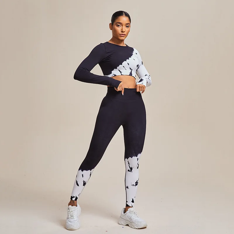 Two-piece Sets Seamless Black White Yoga Suit Sports Bra Top Fitness Running Pants High Waist Elastic Tight Leggings Active Tops