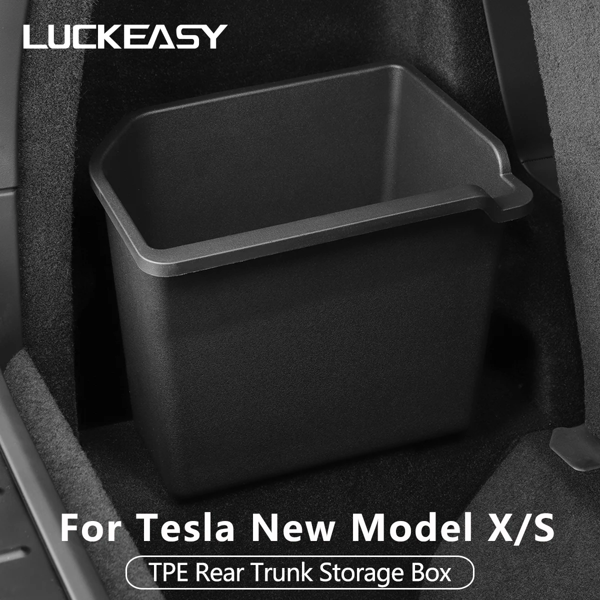 LUCKEASY for Tesla Model X 2023-2025 (Not Fit 2026) Rear Trunk Left Side Storage Box TPE Tidying Storage Bucket Car Accessories
