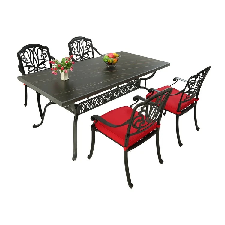 

Cast Aluminum Patio Furniture Garden Furniture 5pcs Dining Table Chair Set