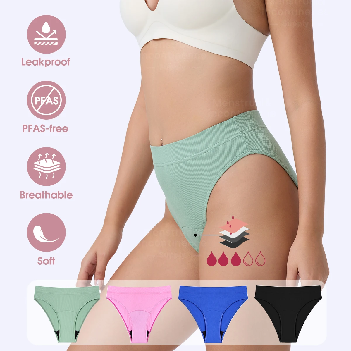 

Leakproof Menstrual Panties Reusable Breathable Period Panties for Woman High Waist Menstrual Briefs Moderate Flow