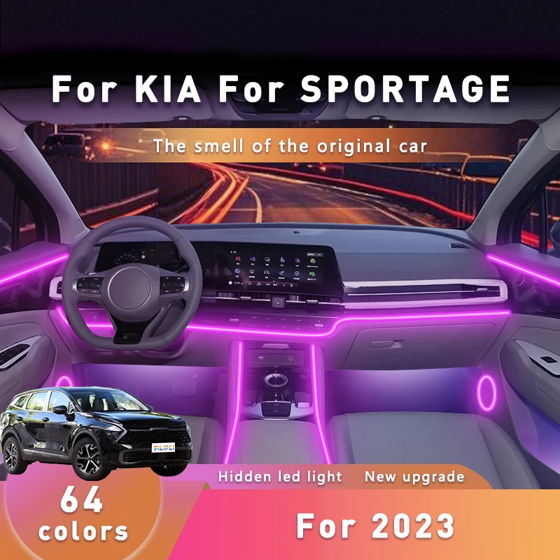 

FILIPLI For KIA SPORTAGE For 2023 Voice Control Car LED Mood Light 64 Color DIY Music Sync Car Interior Dynamic Atmosphere Light