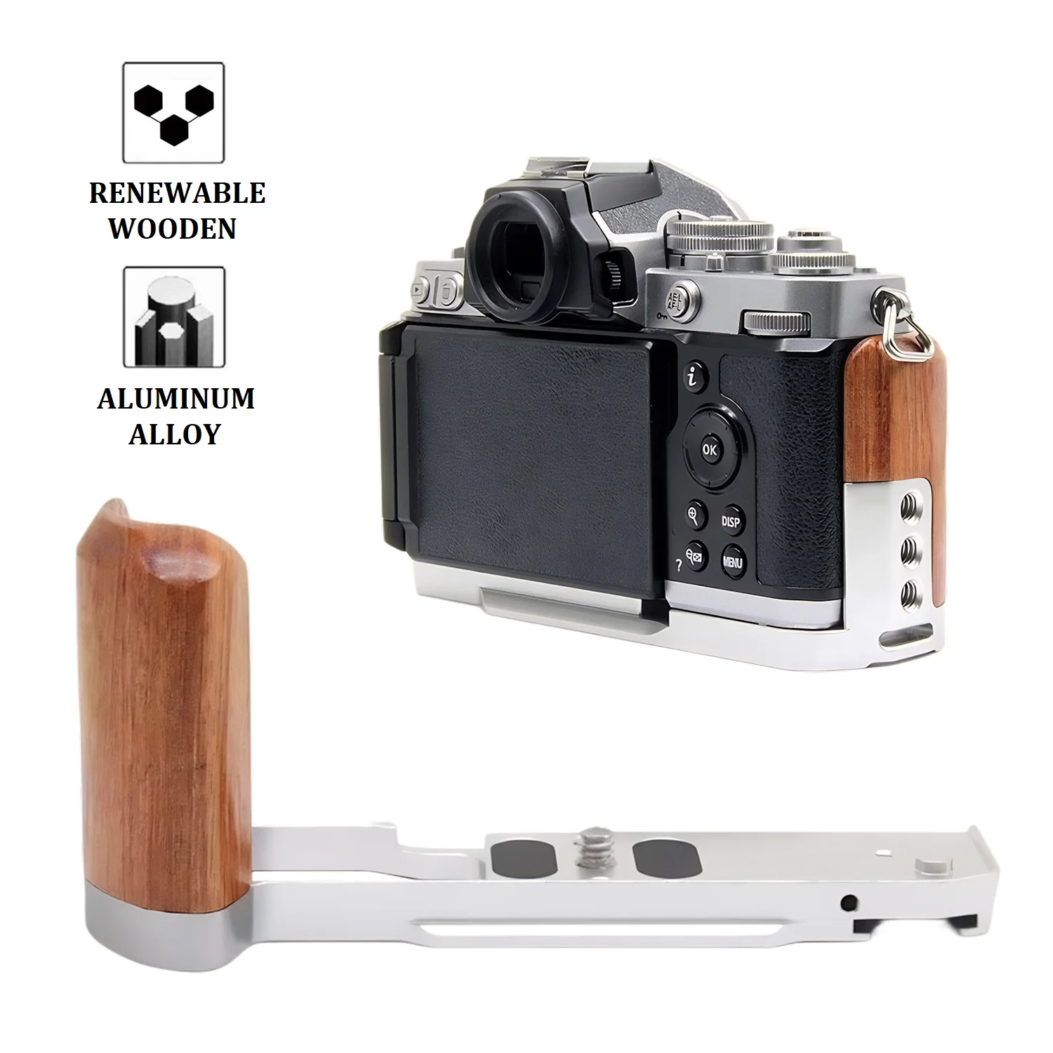Деревянная ручка Базовая пластина из алюминиевого сплава для камеры Nikon ZFC, быстросъемная опорная пластина L-образный держатель рукоятки с холодным башмаком