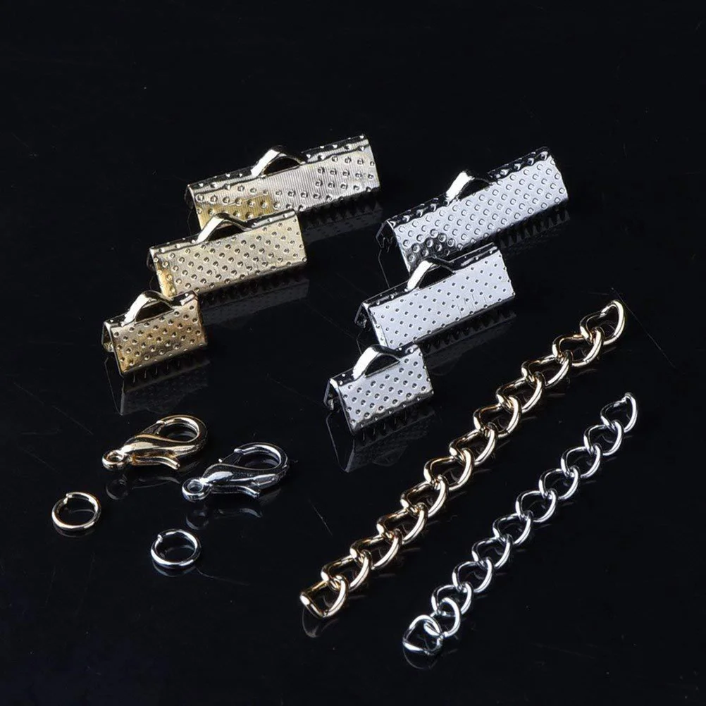 

370Pcs Ribbon Ends Fastener Clasps Textured Crimp End Clamps for Jewelry Making DIY Necklace Bracelet Choker Cord Ends Zipper