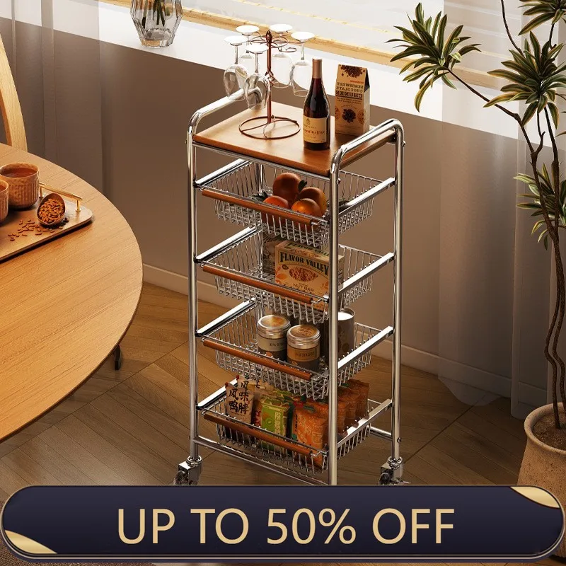 MOMO Medieval Trolly Living Room Mobile Snack Storage Rack Household Retro Kitchen Vegetable Wall Shelf Shelf Floor