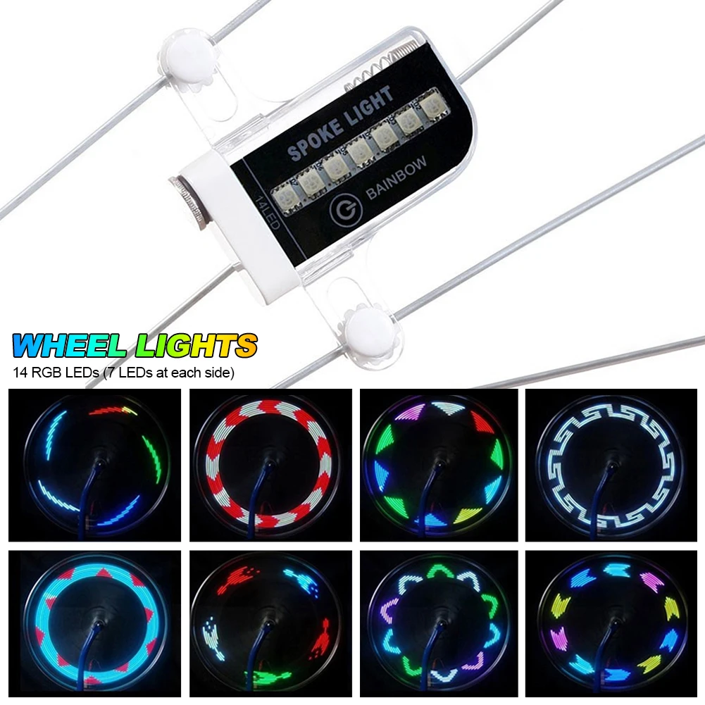 USB Rechargeable 14 RGB LED Bike Wheel Spoke Light Waterproof Bicycle Warning Lights LED Neon Bike Tyre Light Bicycle Rim Decor