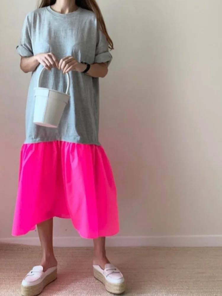 Vestido de verano refrescante con empalme, manga corta, otro material 00, sin marca registrada, año de tado de marcas com...