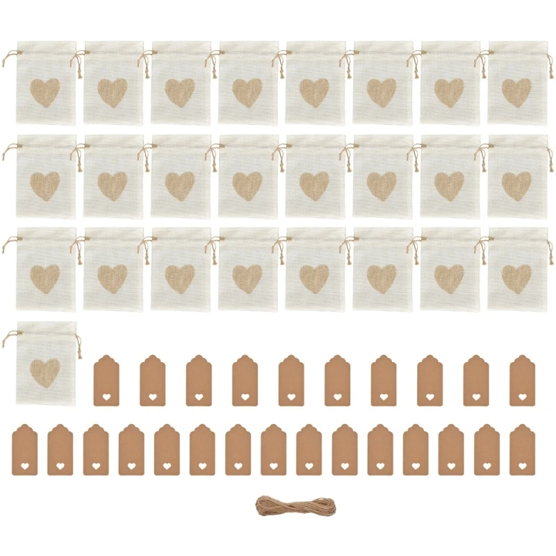 Y166 Bundle of 51 Elegant Love Heart Burlap Bags Stylish Packaging Pouches Gift Bag