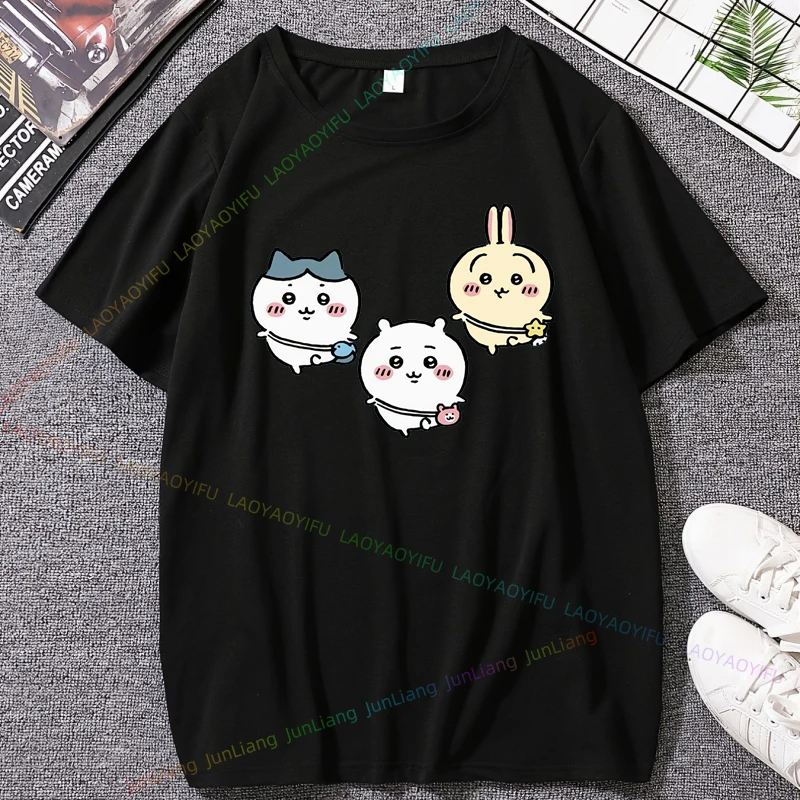 Cute Chiikawas Harajuku Y2K Cartoon Short Sleeve Tee Kawaii 100% Cotton T-shirts for Men Streetwear Funny Shirt Tshirt T-shirt