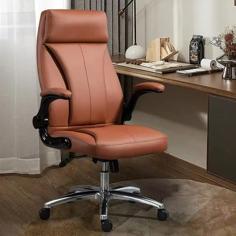 

Real Leather Modern Design Ergonomic Boss Office Chair Comfortable for Long Periods Lying Napping Computer Swivel Business Chair